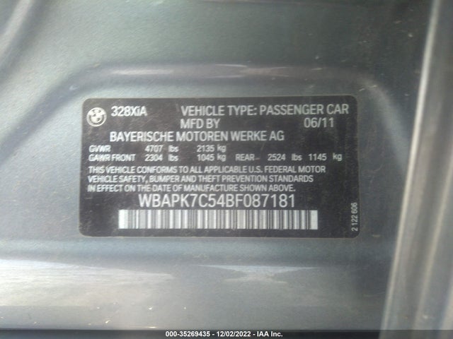 Продаж на аукціоні авто 2011 Bmw 3 Series 328i Xdrive, vin: WBAPK7C54BF087181, номер лоту: 35269435