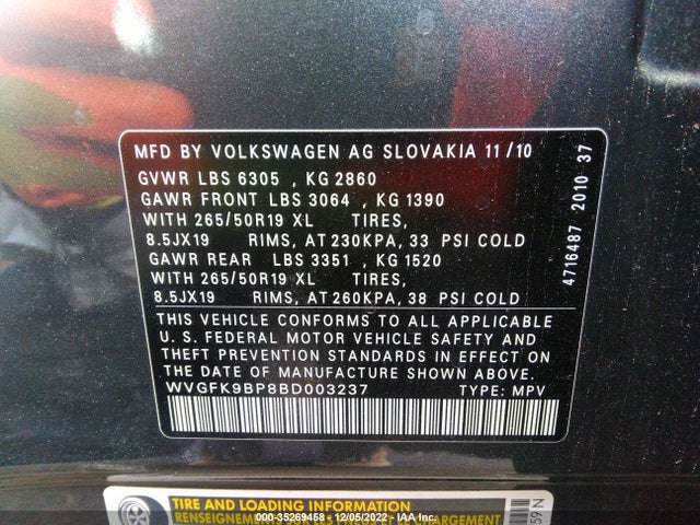 Volkswagen Touareg Lux 2011 WVGFK9BP8BD003237 Image 10