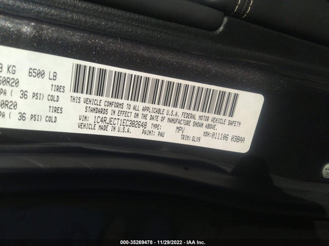 2014 JEEP GRAND CHEROKEE OVERLAND VIN: 1C4RJECT1EC382648