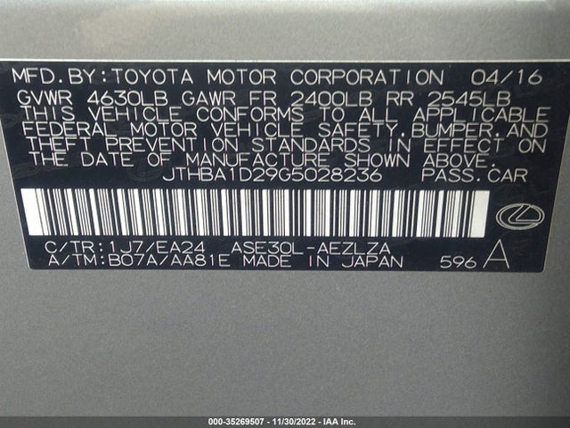 Lexus IS 200T 2016 JTHBA1D29G5028236 Image 10