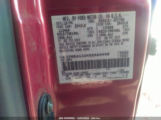 1995 FORD AEROSTAR VIN: 1FMDA11UXSZA64448