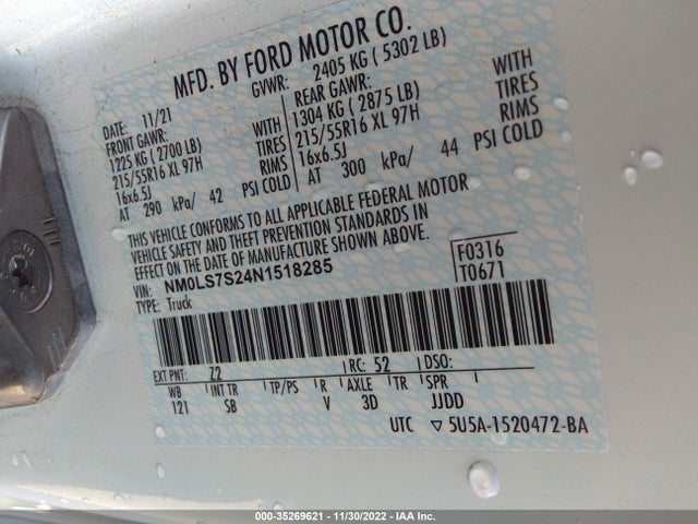 2022 Ford Transit Connect, VIN: NM0LS7S24N1518285