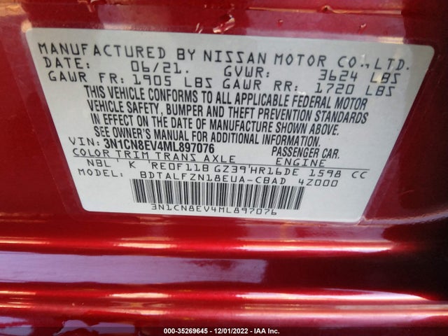 2021 Nissan Versa, VIN: 3N1CN8EV4ML897076