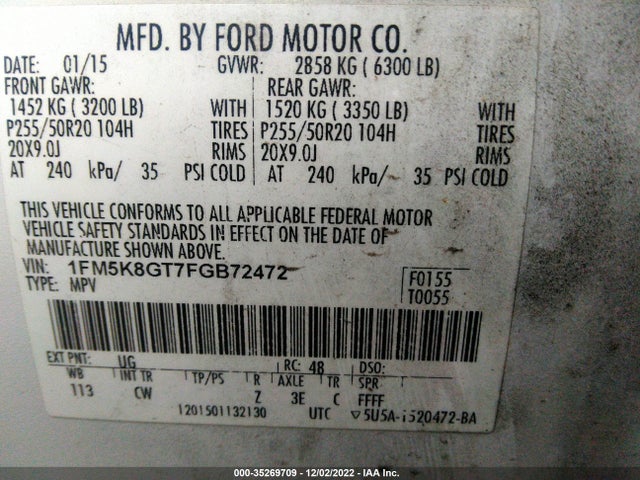 2015 Ford Explorer, VIN: 1FM5K8GT7FGB72472