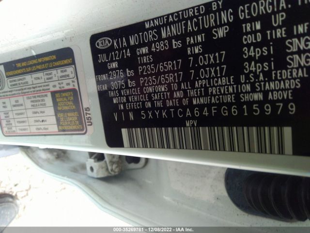 5XYKTCA64FG615979 KIA SORENTO LX