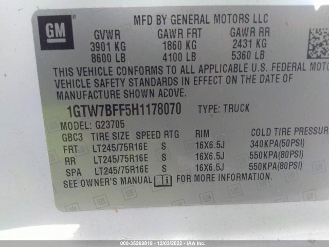 GMC SAVANA CARGO VAN 2017 1GTW7BFF5H1178070 Image 9
