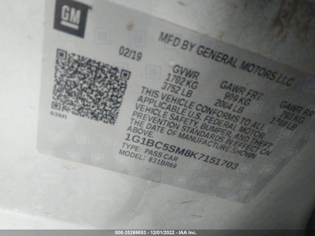 Chevrolet CRUZE LS 2019 1G1BC5SM8K7151703 Image 10
