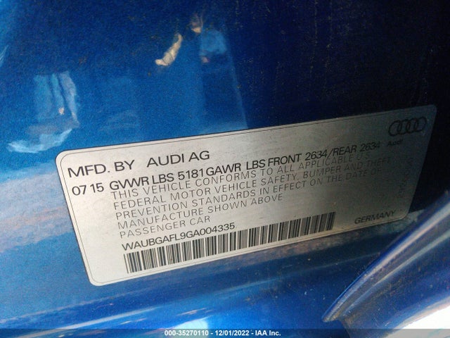 2016 Audi S4, VIN: WAUBGAFL9GA004335