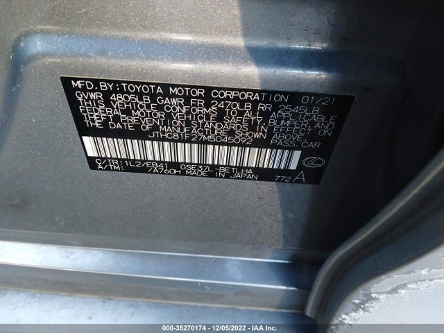2021 LEXUS IS IS 300 VIN: JTHC81F27M5045092