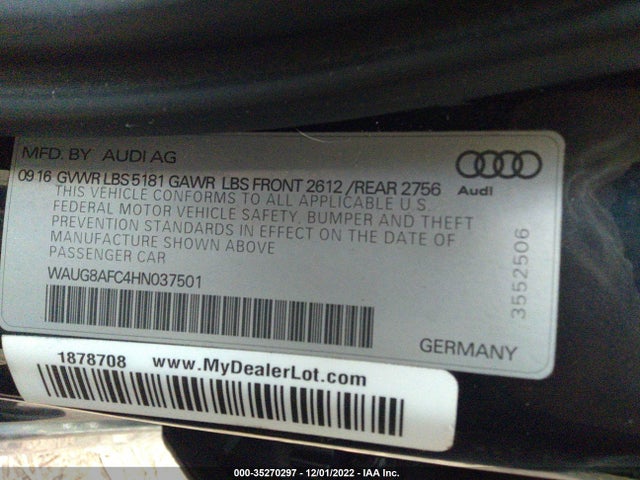 2017 Audi A6, VIN: WAUG8AFC4HN037501