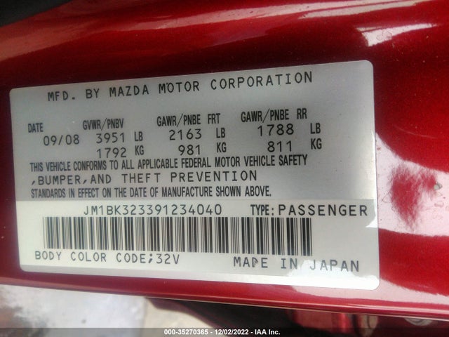 2009 MAZDA MAZDA3 S TOURING VIN: JM1BK323391234040