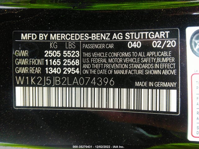 2020 Mercedes-Benz CLS-Class, VIN: W1K2J5JB2LA074396