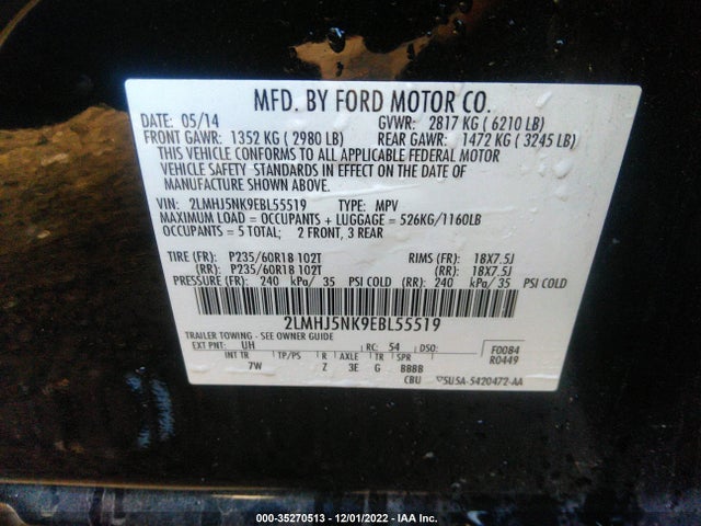 Lincoln MKT 2014 2LMHJ5NK9EBL55519 Image 10