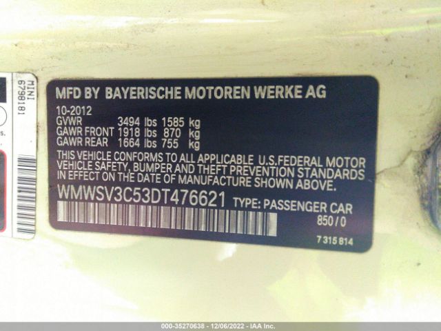 WMWSV3C53DT476621 Mini COOPER HARDTOP