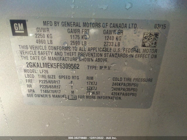 2015 GMC Terrain, VIN: 2GKALMEK5F6309562