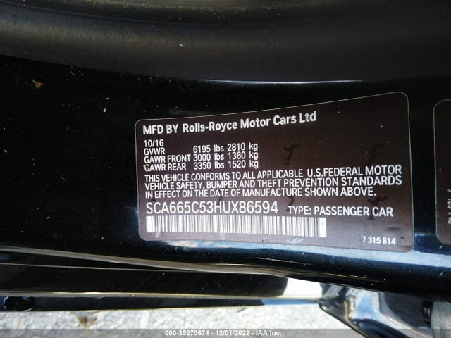 2017 Rolls-Royce Wraith, VIN: SCA665C53HUX86594