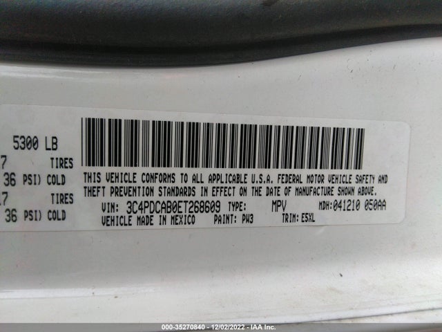 2014 DODGE JOURNEY AMERICAN VALUE PKG VIN: 3C4PDCAB0ET268609