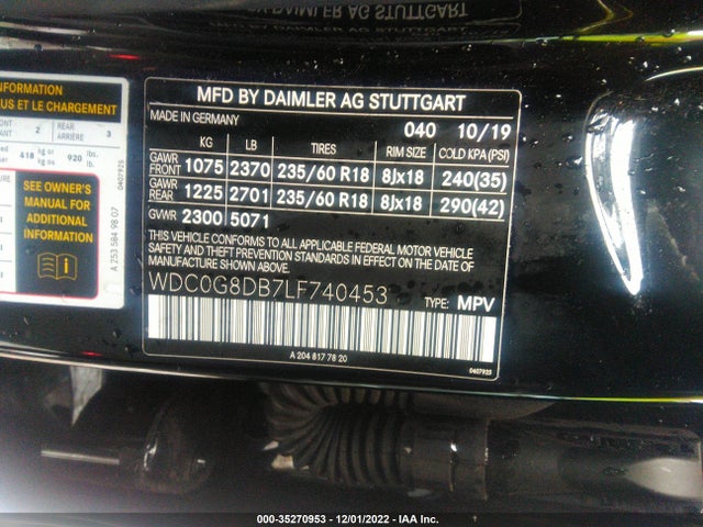 2020 Mercedes-Benz GLC-Class, VIN: WDC0G8DB7LF740453