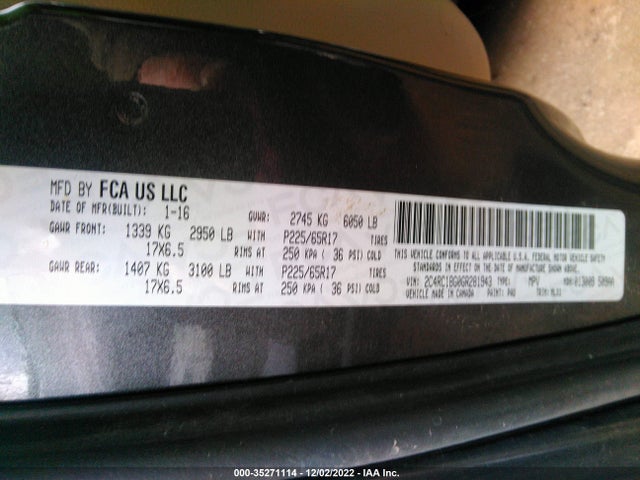 2C4RC1BG0GR281943 Chrysler Town & Country Touring