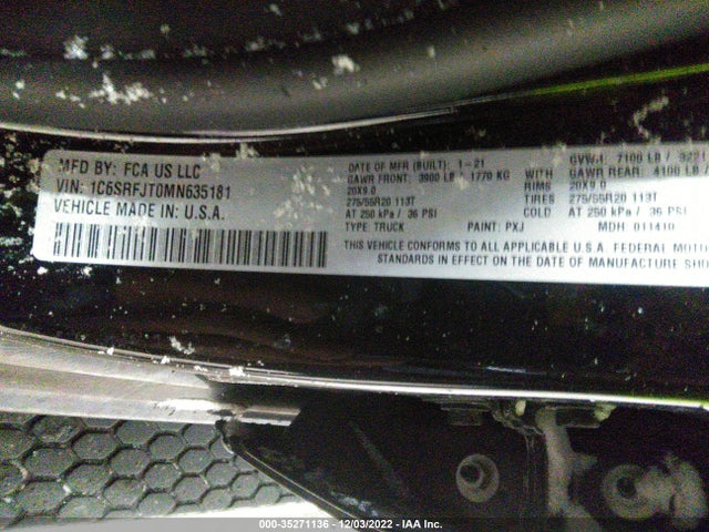 2021 Ram 1500, VIN: 1C6SRFJT0MN635181