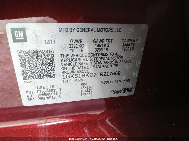GMC YUKON SLT 2020 1GKS1BKC7LR217669 Image 9