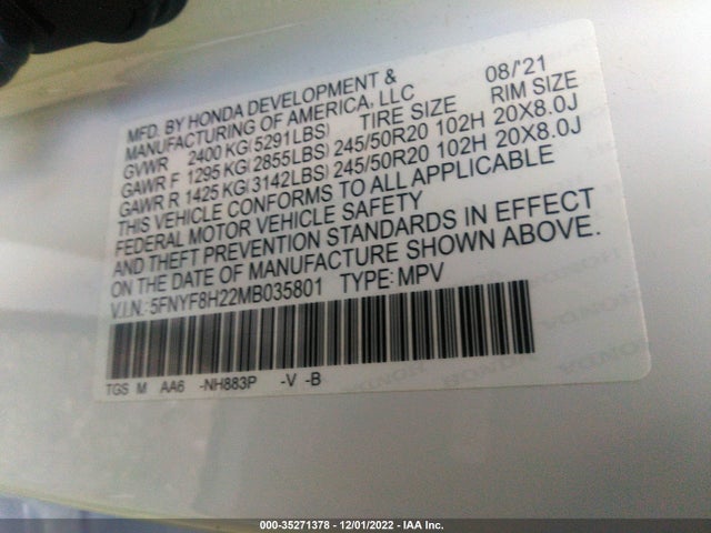 Honda Passport 2021 5FNYF8H22MB035801 Image 10