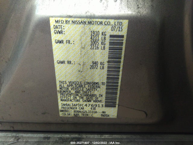 Nissan Altima 2.5 S 2015 1N4AL3AP3FC476913 Image 9
