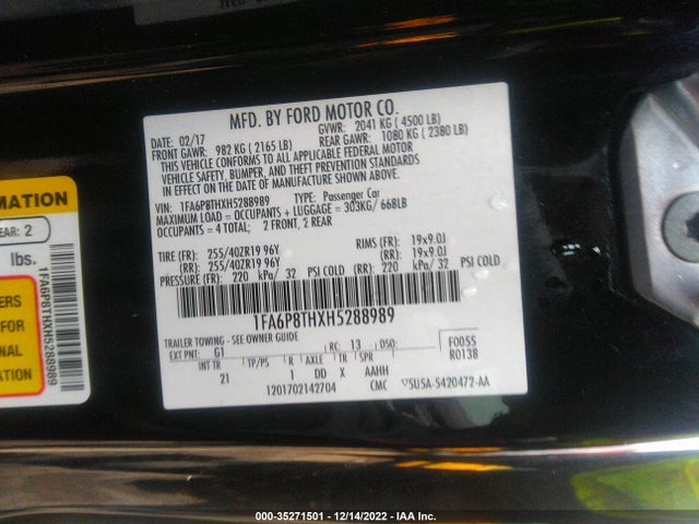 Auction sale of the 2017 Ford Mustang Ecoboost, vin: 1FA6P8THXH5288989, lot number: 35271501
