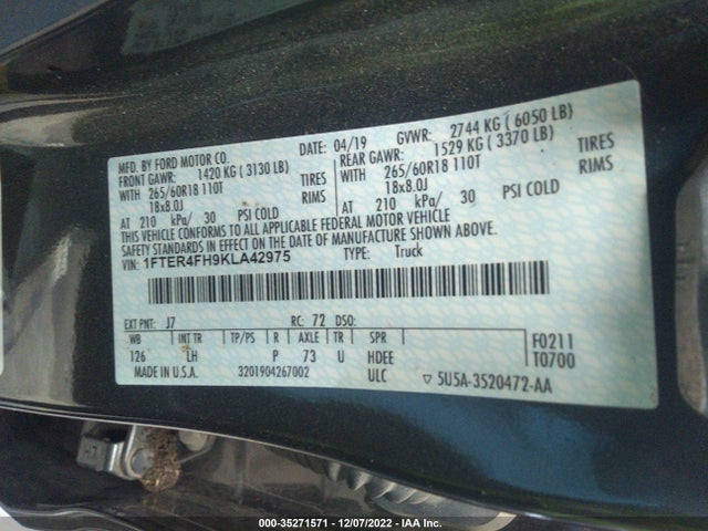 2019 Ford Ranger, VIN: 1FTER4FH9KLA42975