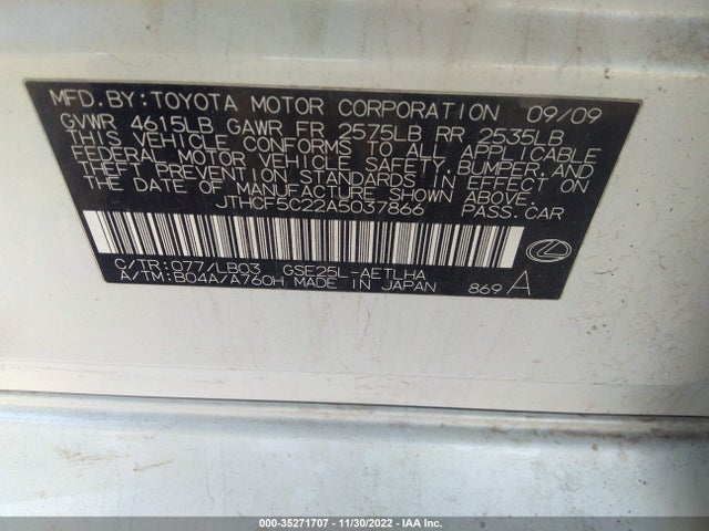 Lexus IS 250 2010 JTHCF5C22A5037866 Image 9