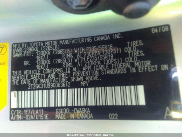 Lexus RX 350 2009 2T2GK31U99C063642 Image 11