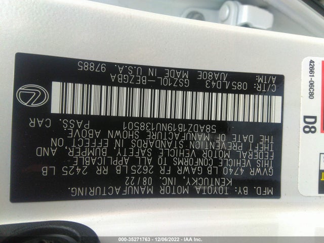 58ADZ1B19NU138501 Lexus Es Es 350