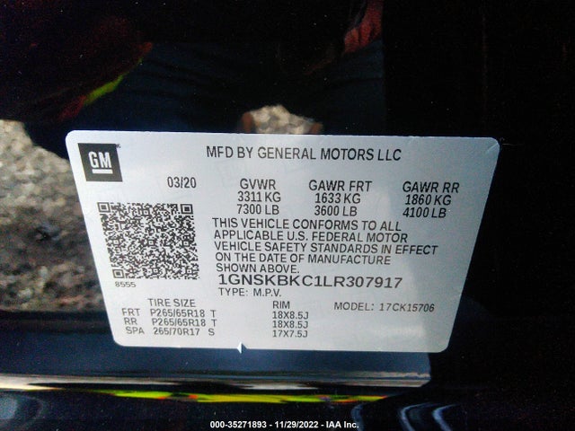 2020 Chevrolet Tahoe, VIN: 1GNSKBKC1LR307917