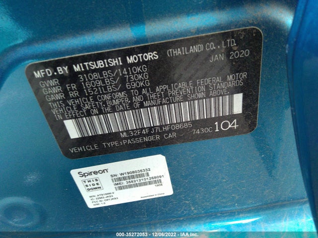 ML32F4FJ7LHF08685 Mitsubishi Mirage G4 Se/le