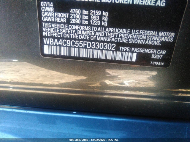 2015 BMW 4 SERIES 428I XDRIVE VIN: WBA4C9C55FD330302