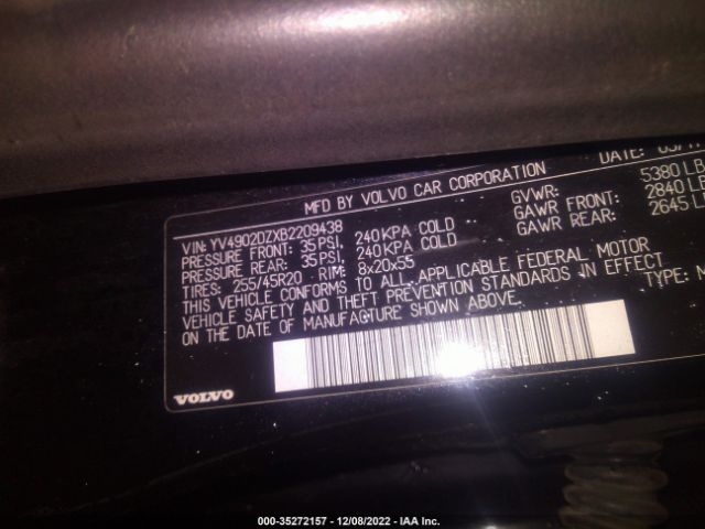 YV4902DZXB2209438 Volvo Xc60 3.0t