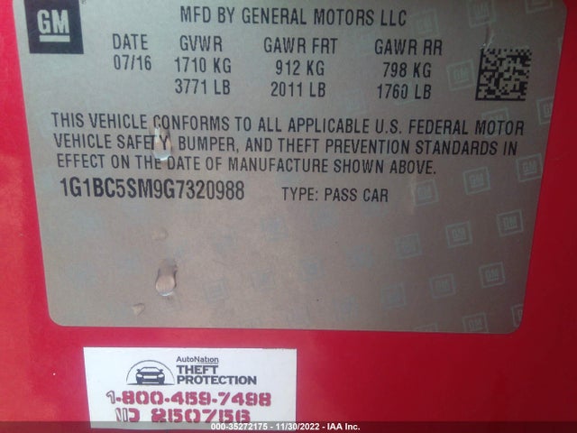 Chevrolet CRUZE LS 2016 1G1BC5SM9G7320988 Image 11