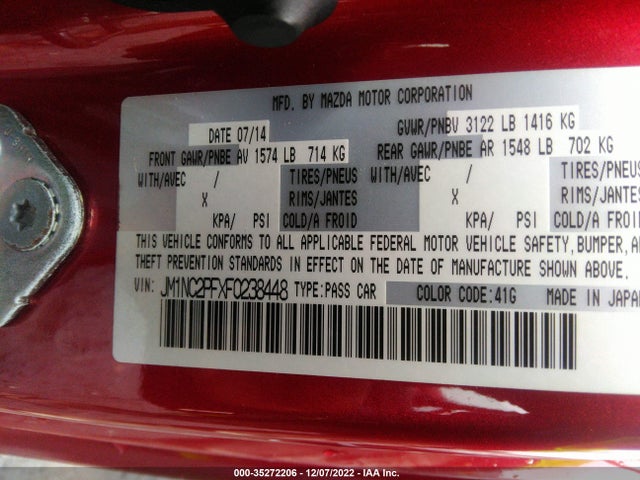 2015 Mazda MX-5 Miata, VIN: JM1NC2PFXF0238448