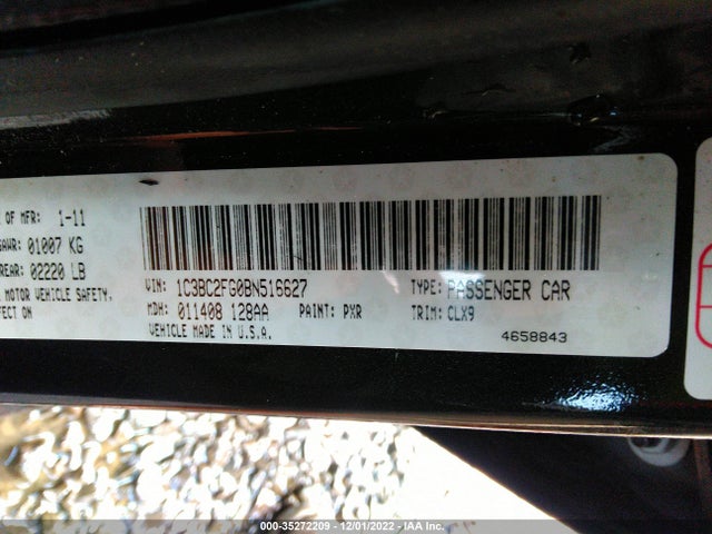 2011 CHRYSLER 200 LIMITED VIN: 1C3BC2FG0BN516627