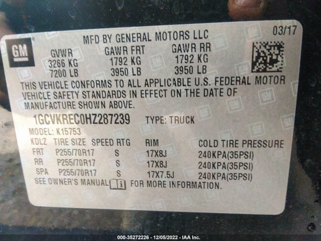 2017 Chevrolet Silverado 1500, VIN: 1GCVKREC0HZ287239