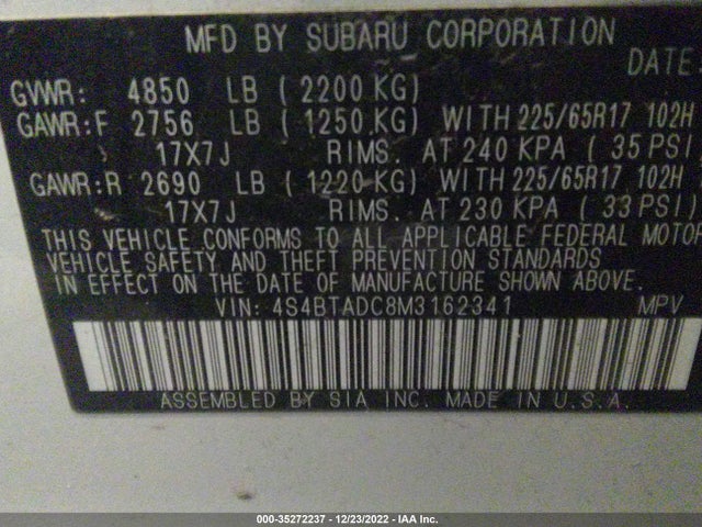 2021 Subaru Outback, VIN: 4S4BTADC8M3162341