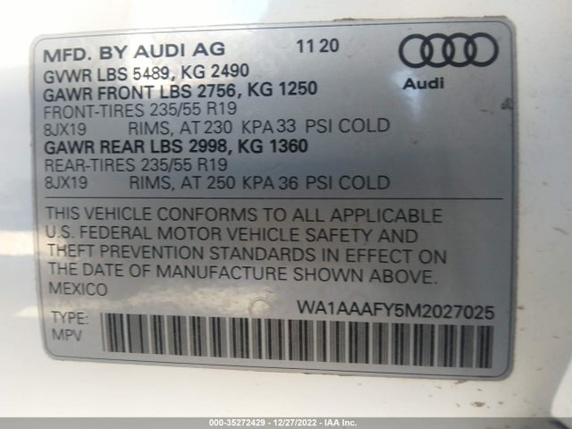 2021 Audi Q5, VIN: WA1AAAFY5M2027025