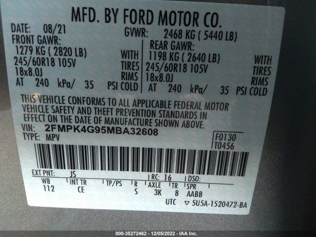 2021 Ford Edge, VIN: 2FMPK4G95MBA32608