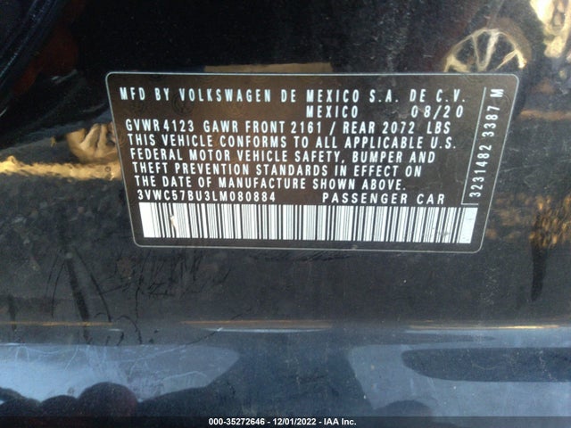 2020 VOLKSWAGEN JETTA S/SE/R-LINE VIN: 3VWC57BU3LM080884