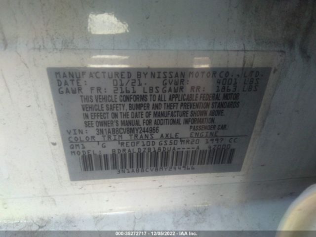 3N1AB8CV8MY244966 Nissan SENTRA SV