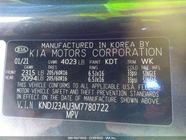 KNDJ23AU3M7780722 KIA SOUL S