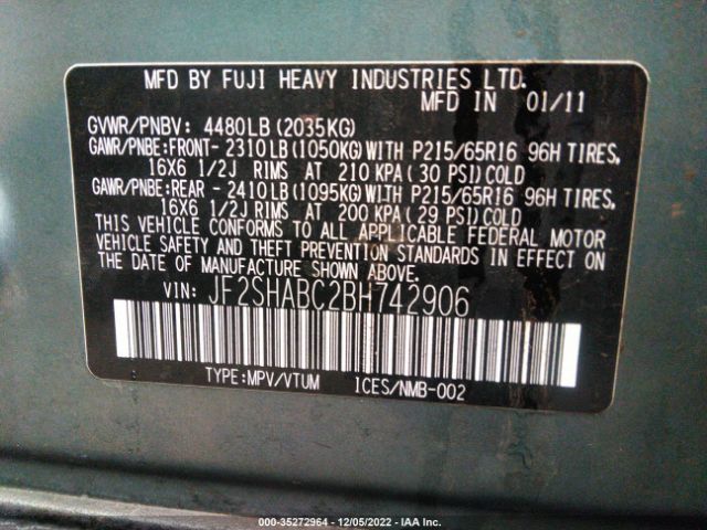 JF2SHABC2BH742906 Subaru Forester 2.5x