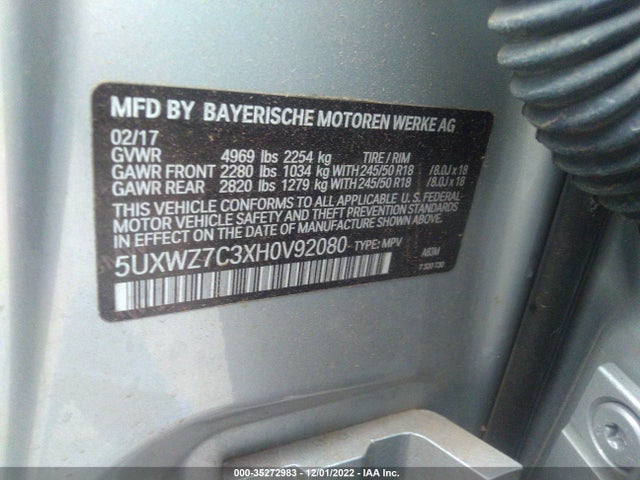 2017 BMW X3, VIN: 5UXWZ7C3XH0V92080