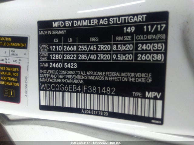2018 Mercedes-Benz GLC-Class, VIN: WDC0G6EB4JF381482