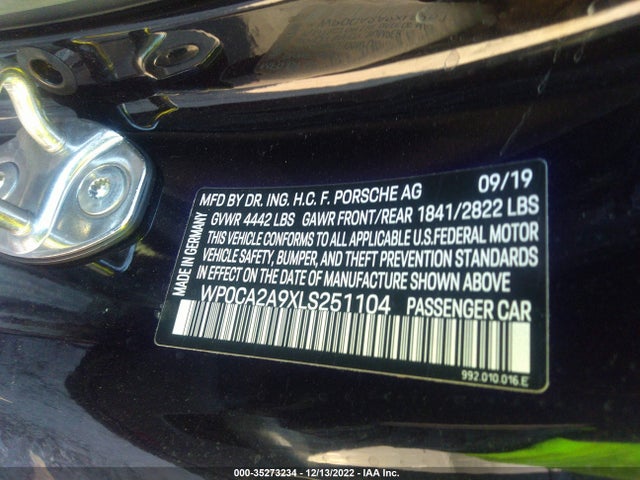2020 Porsche 911, VIN: WP0CA2A9XLS251104